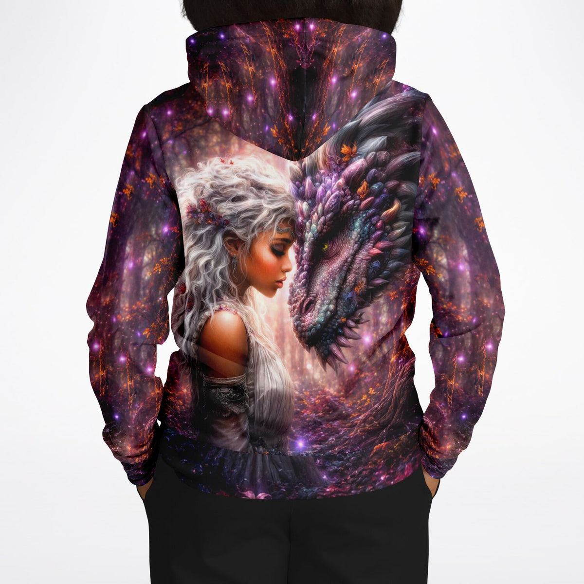 Dreamer Hoodie Seelenbund mit Fantasy-Motiv von einer Frau und Drachen, perfekt passend zu unseren Diamond Painting Sets