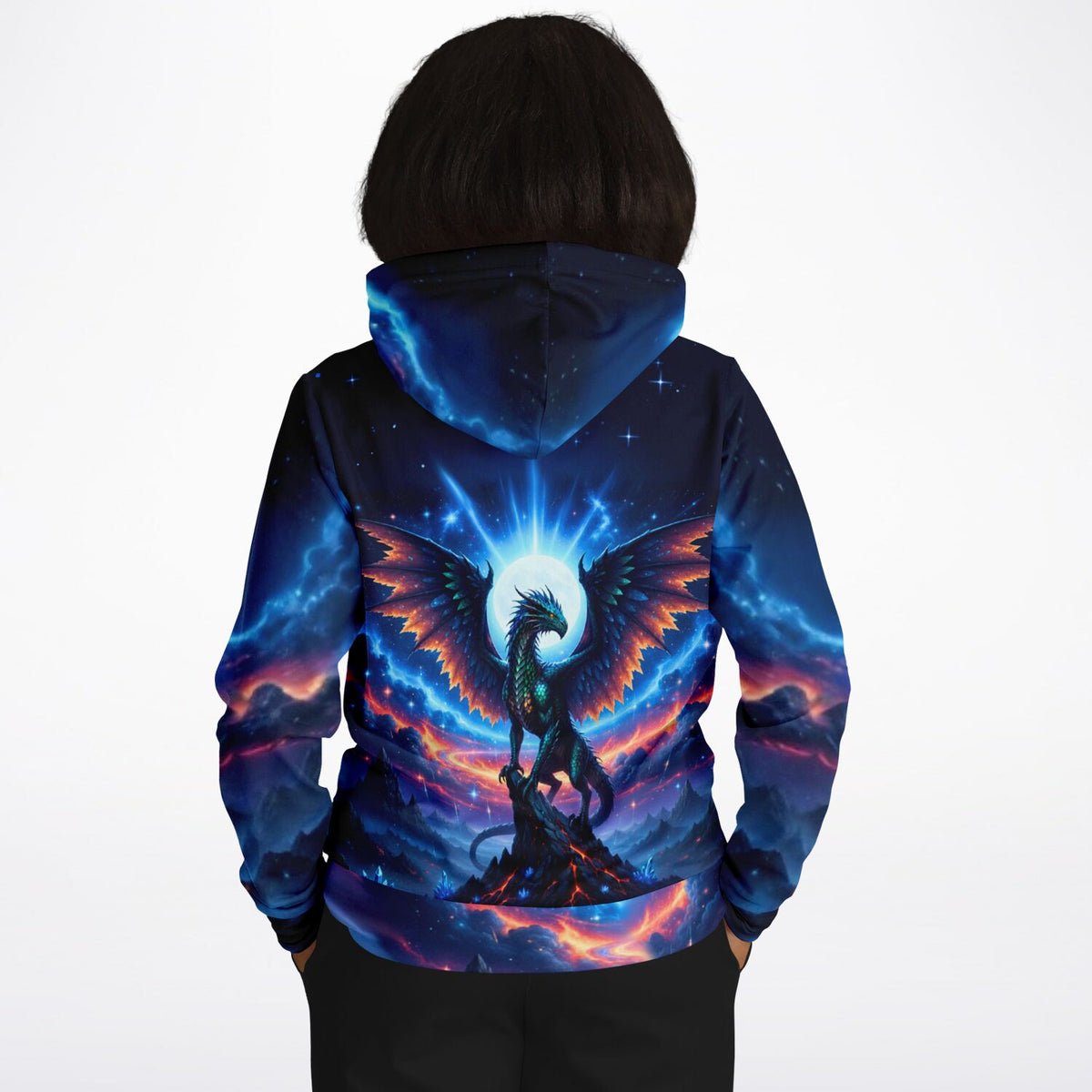Dreamer Hoodie Aetherion mit Drachen-Motiv im Stil von Diamond Painting für Fans von Fantasy-Kunst