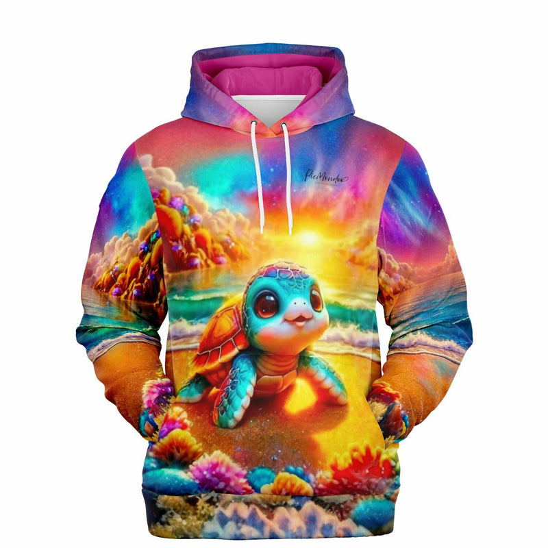 Hoodie mit Schildkröte am Funkelstrand im Stil unserer Diamond Painting Sets mit leuchtenden Farben