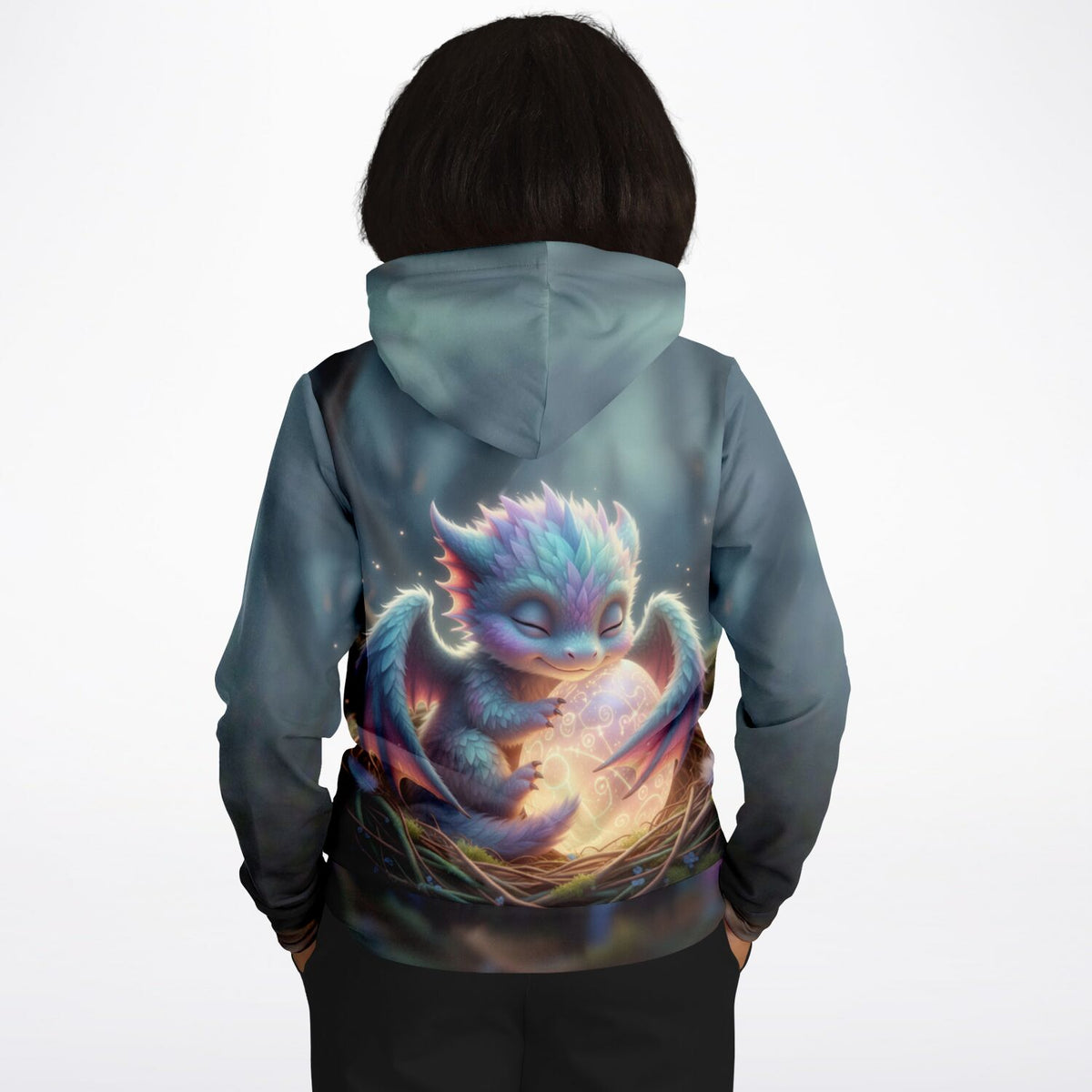 Dreamer Hoodie mit Lichtdrache Faye Motiv, stylischer AOP-Druck für Fans von Diamond Painting und Fantasy-Kunst