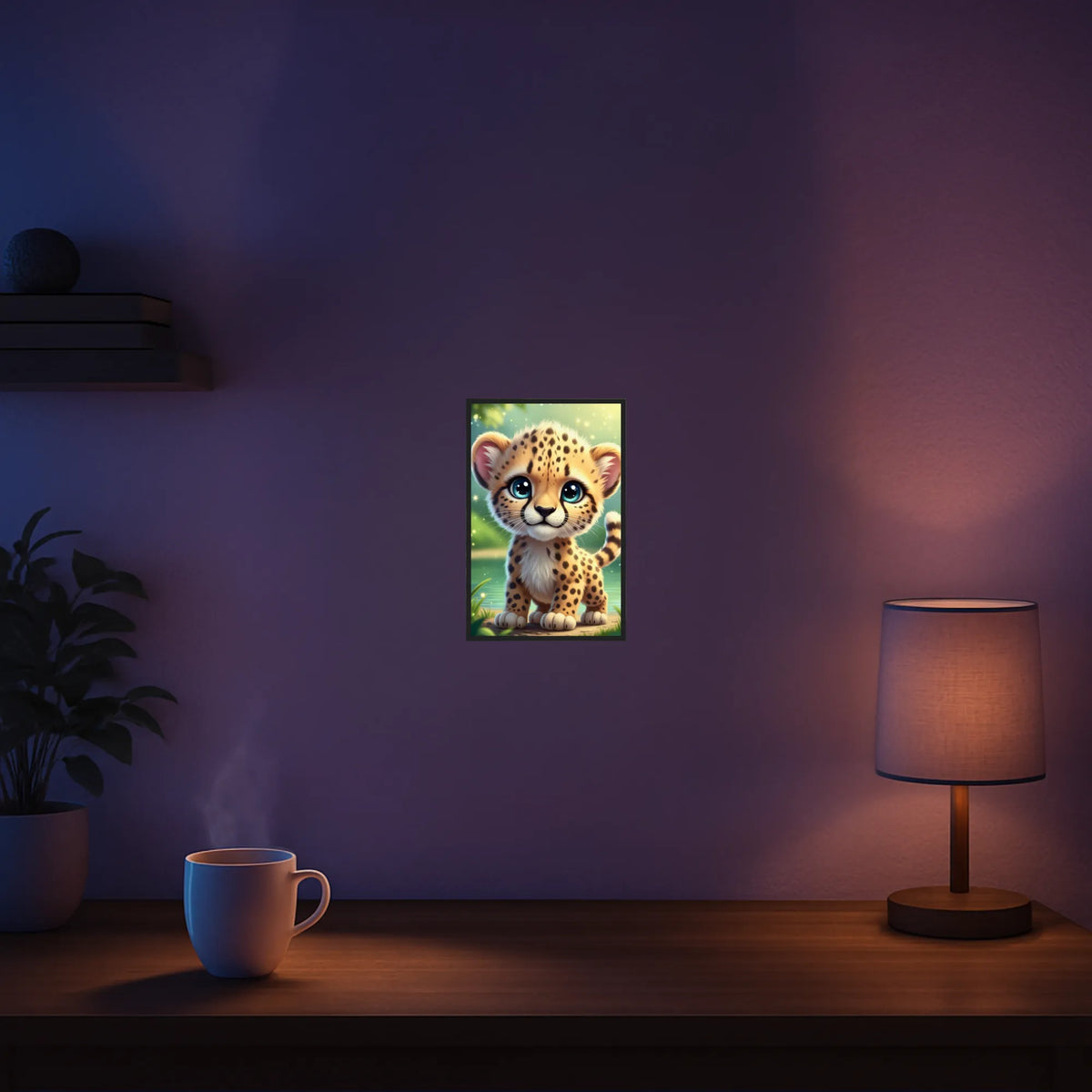 Diamond Painting Set Kibo: Süßes Leopardenjunges mit großen Augen als detailreiches Tiermotiv für DIY-Kunstwerke.