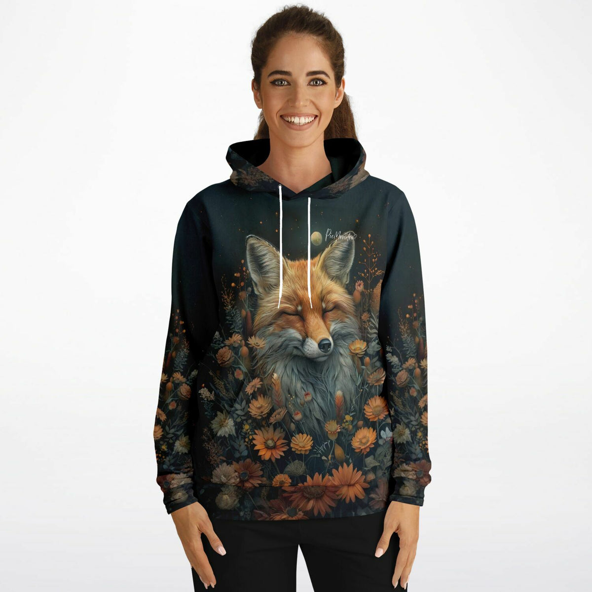 Dreamer Hoodie mit Fuchsmotiv, inspiriert von Diamond Painting Kunstwerken mit floralen Details und warmen Farben.