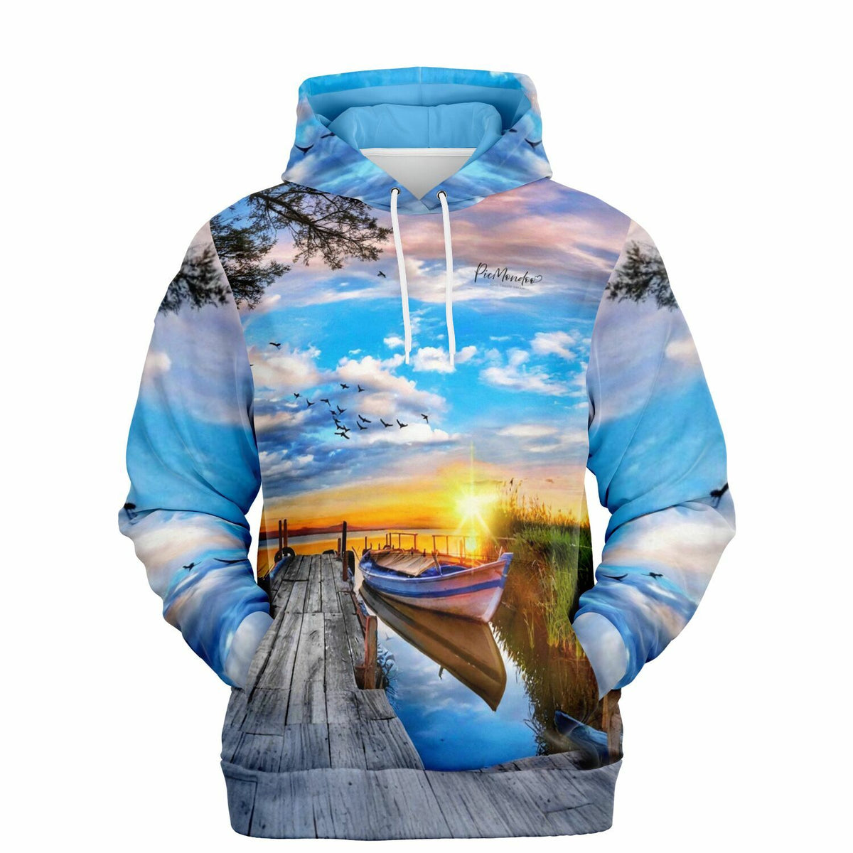 Dreamer Hoodie mit sonnigem Abend am See Motiv, ideal für Fans von Malen nach Zahlen und Diamond Painting