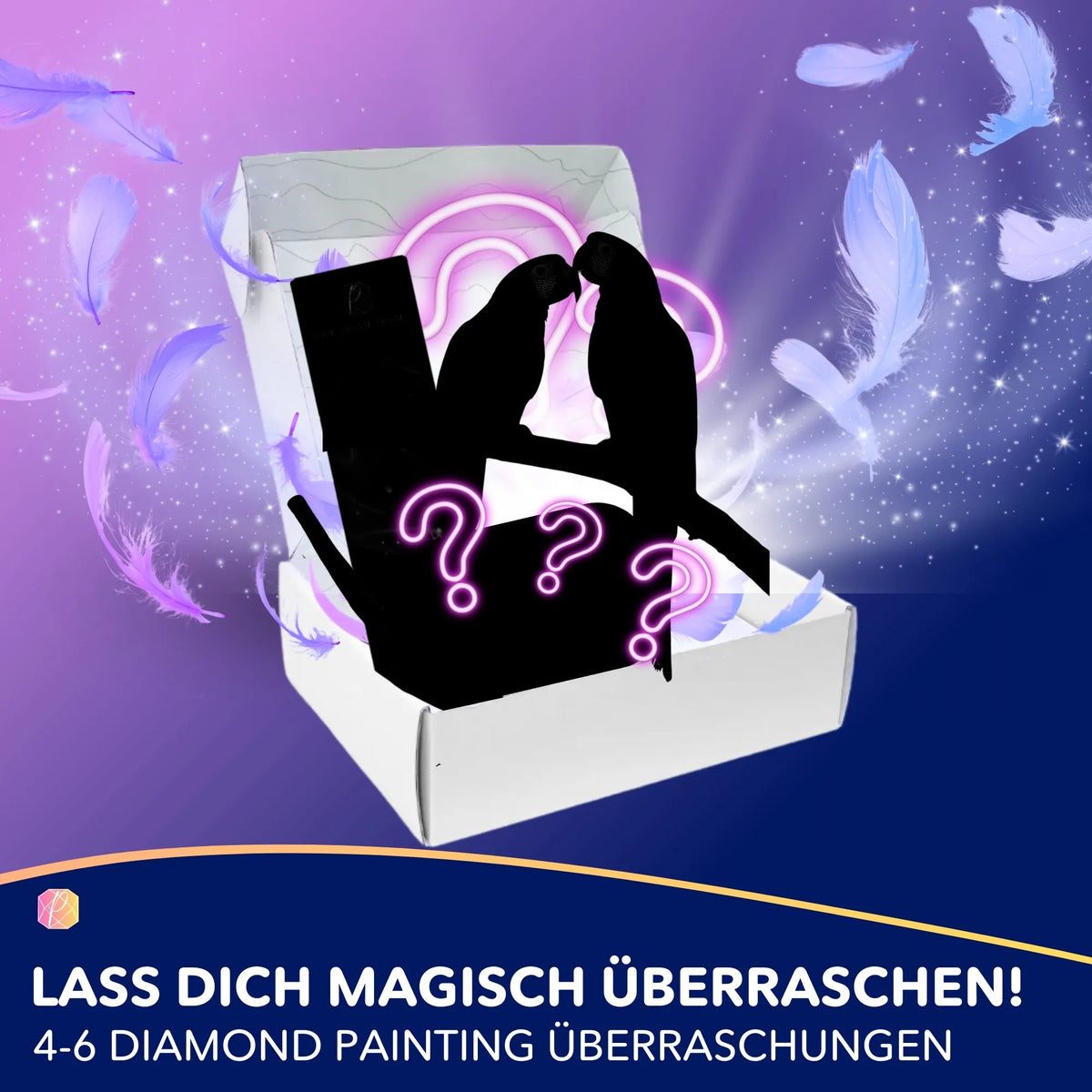 Diamond Painting Mystery Box Vogel-Thema mit Überraschungs-Bastelsets für kreative DIY-Kunstwerke.