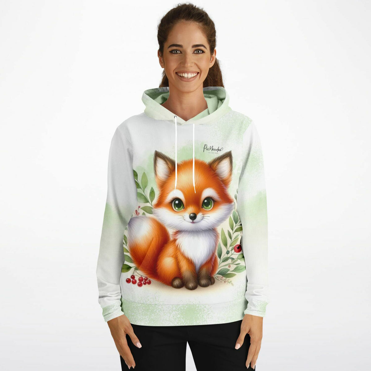 Weißer Hoodie mit süßem Freddy Füchschen Motiv, perfekt für Fans von Malen nach Zahlen und Diamond Painting DIY-Kunst.