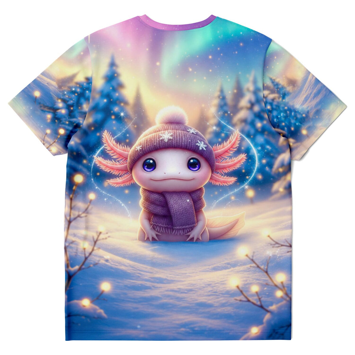 T-Shirt mit süßem Axolotl im Winter-Wunderland Motiv. Perfekt für Fans von Diamond Painting und Malen nach Zahlen.