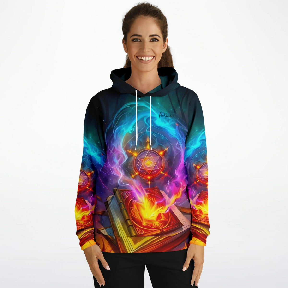 Dreamer Hoodie Hexenkünste mit magischem Zauberbuch und buntem Flammen-Design für Fans von kreativen DIY-Motiven