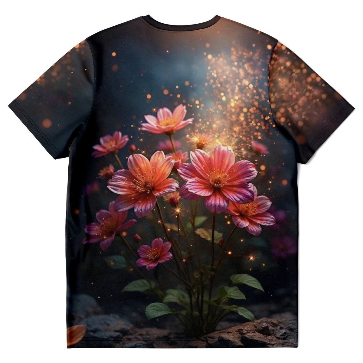 T-Shirt mit Blumendesign im Stil von Malen nach Zahlen oder Diamond Painting mit funkelnden Lichteffekten