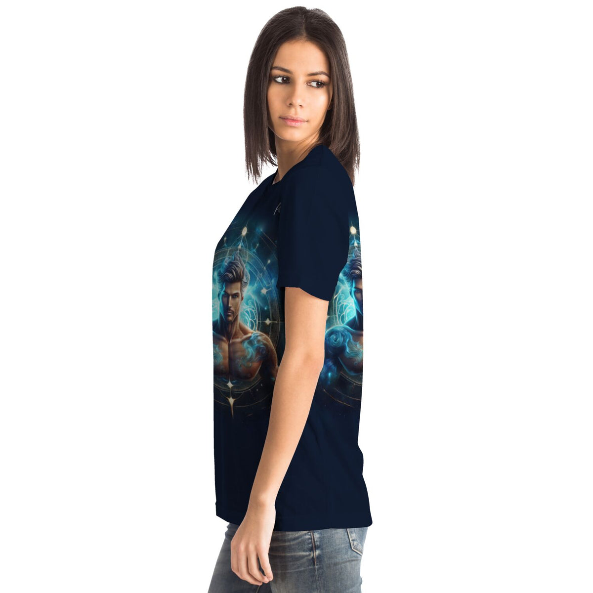 Dunkelblaues Dreamer T-Shirt mit mystischem Wassermann Sternzeichen Design als hochwertiger Kunst-Print