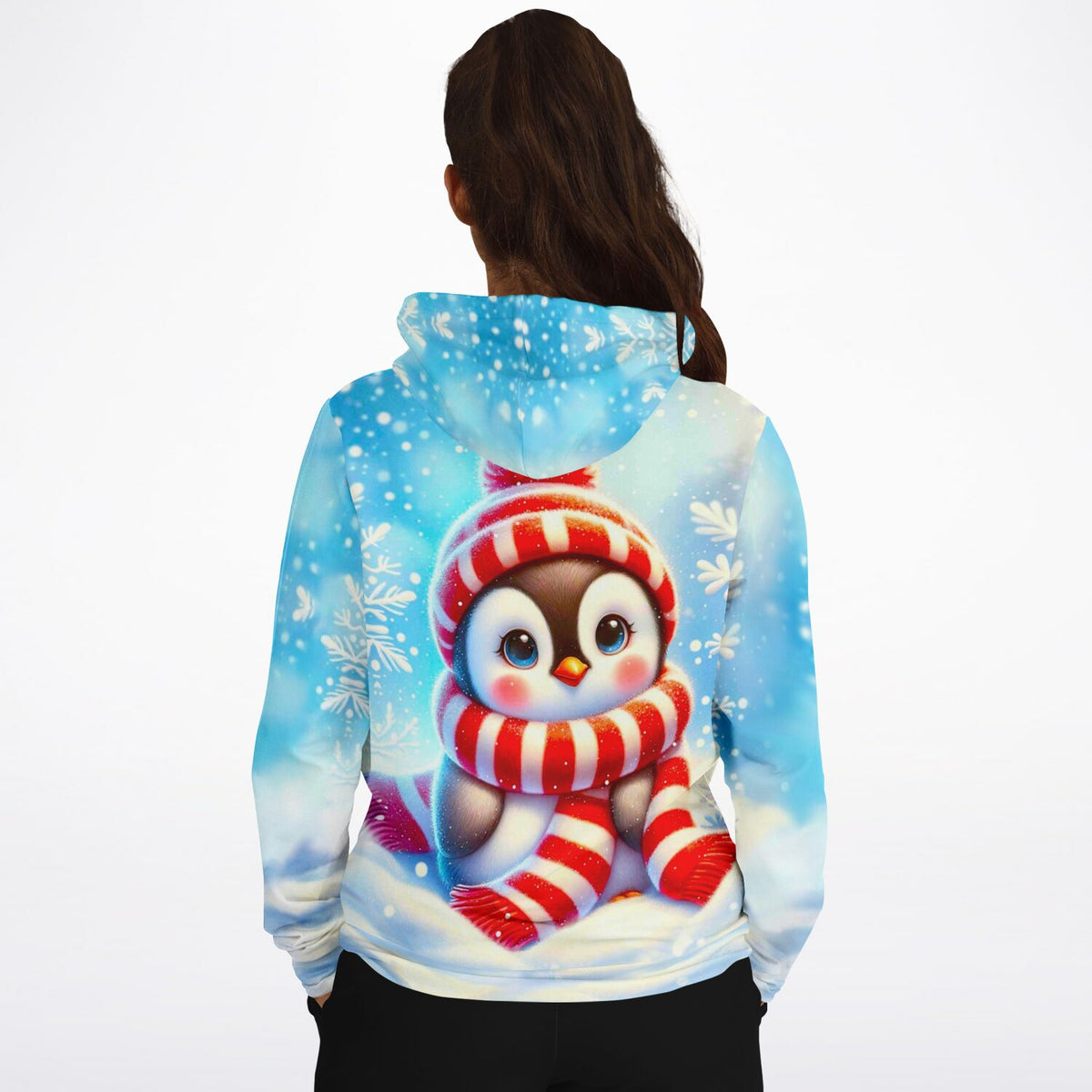 Dreamer Hoodie mit niedlichem Pinguin Pixie im Winter-Design, passend zu Diamond Painting und Malen nach Zahlen Motiven.