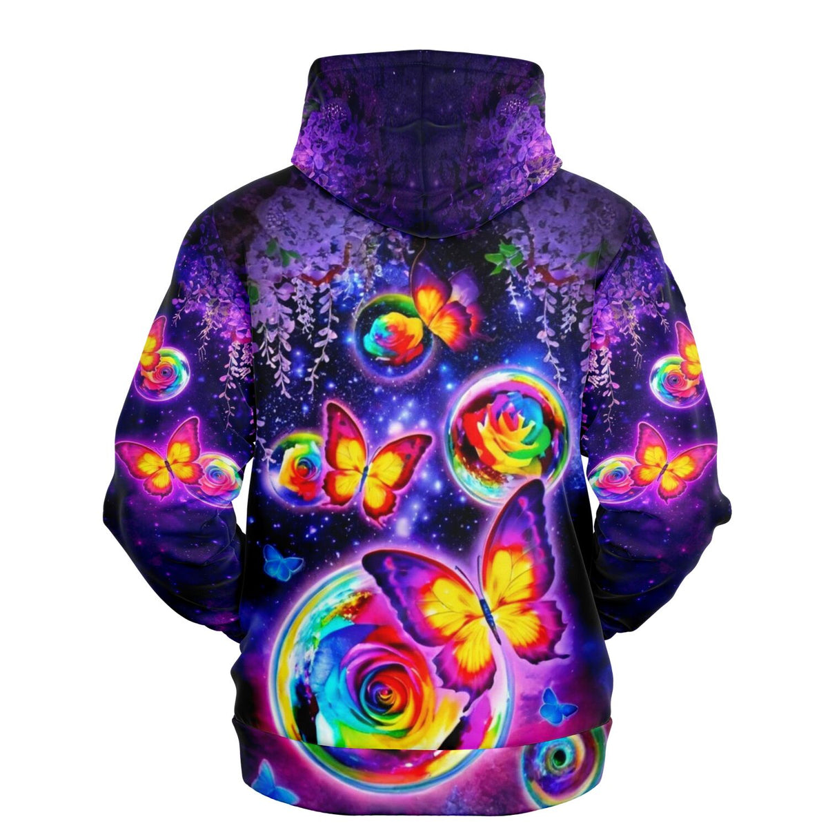 Lila Hoodie mit Schmetterlingstanz im Mondschein Design, inspiriert von leuchtenden Diamond Painting und Malen nach Zahlen Motiven.