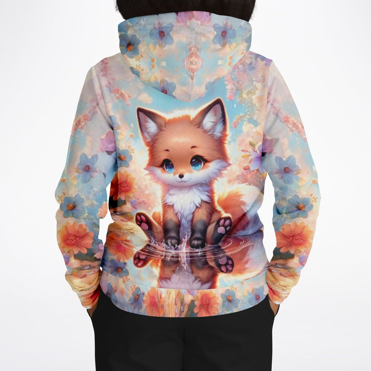 Dreamer Hoodie mit niedlichem Fuchs-Motiv, floralem Design und Reflexion, perfekt für Fans von Diamond Painting Kunst