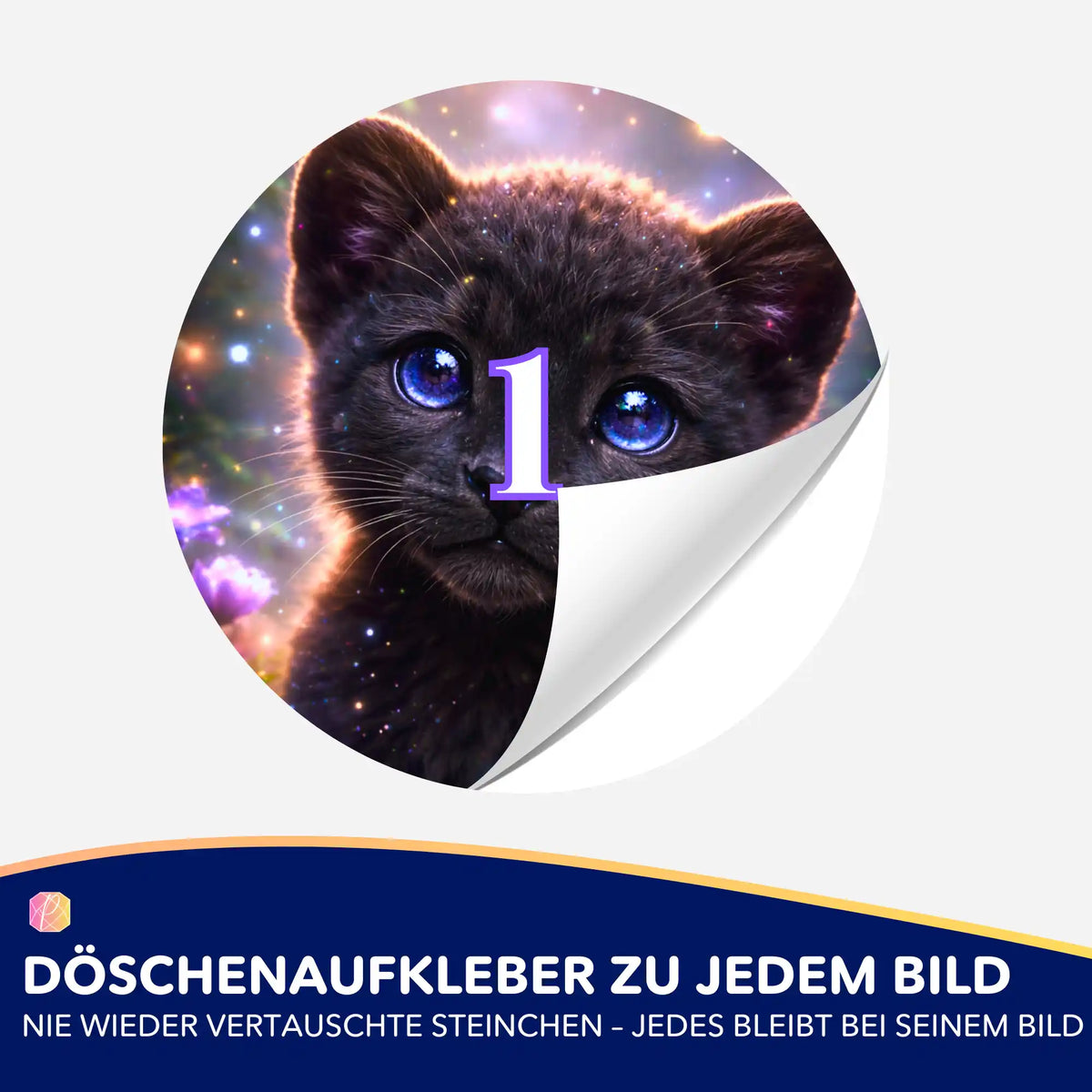Runder Diamond Painting Döschenaufkleber mit Katzenmotiv und Nummerierung zur übersichtlichen Sortierung der Steinchen