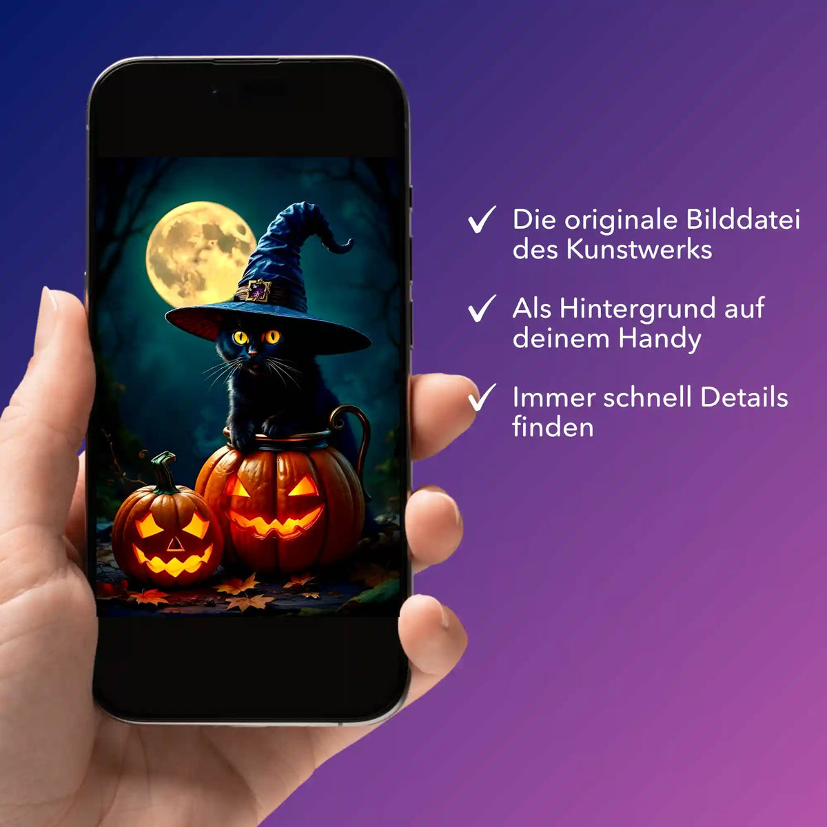 Digitale Bildmappe für Diamond Painting Wizard Cat als Smartphone-Hintergrundbild mit geheimnisvollem Katzen-Motiv