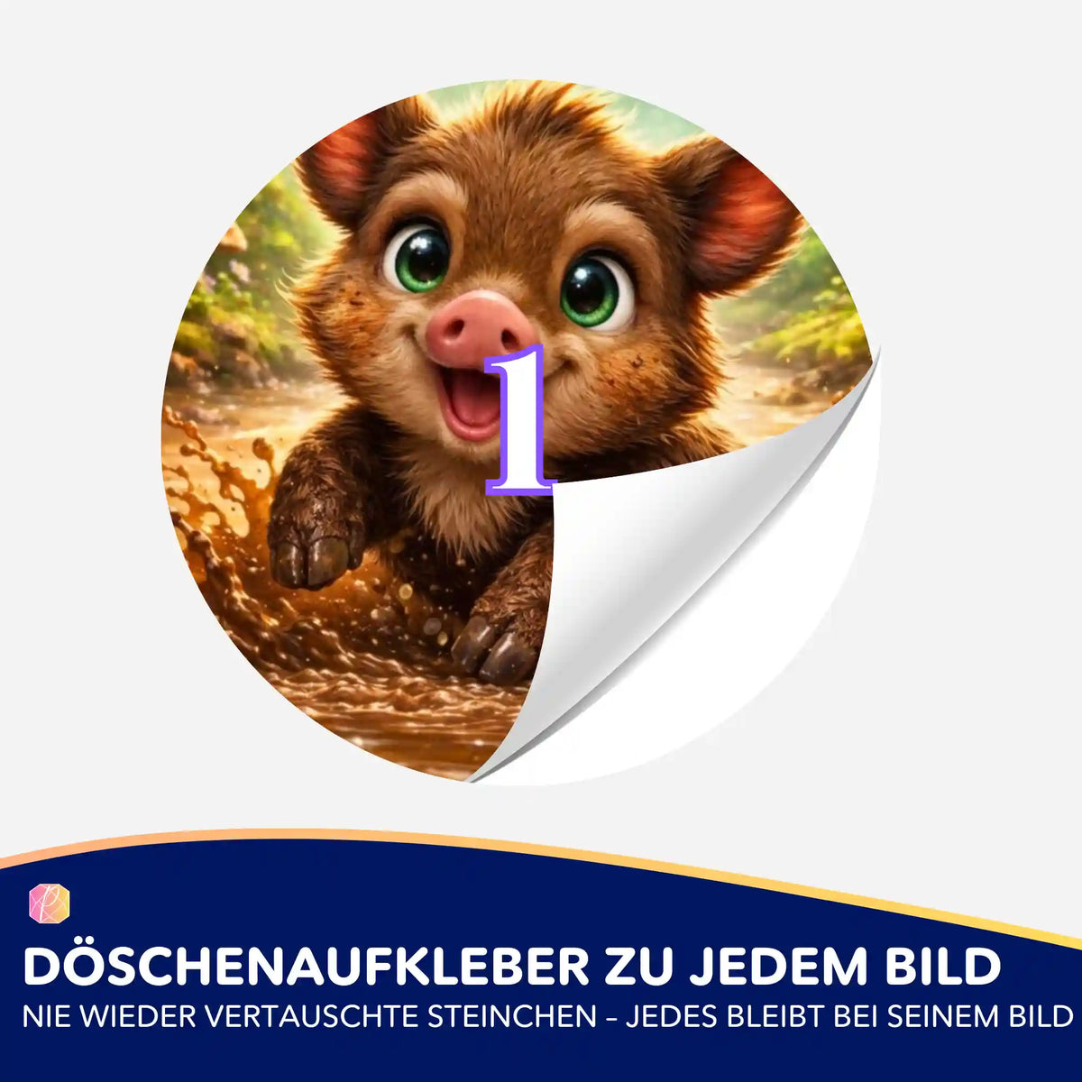 Runder Diamond Painting Döschenaufkleber mit niedlichem Wildschwein-Motiv zur Sortierung von Diamanten