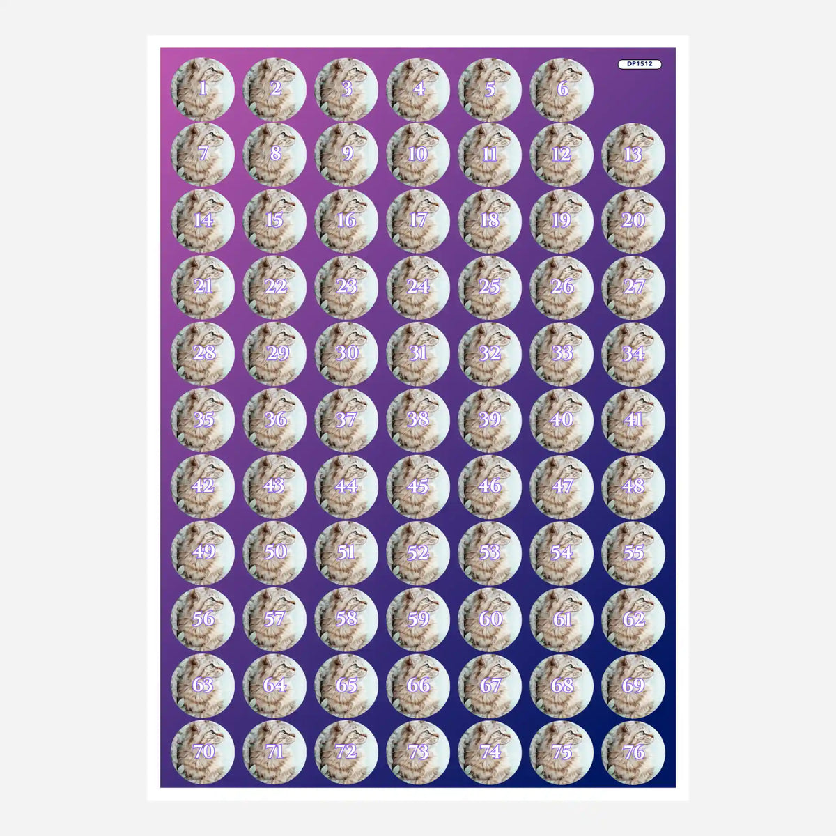 Döschenaufkleber-Set für Diamond Painting mit Kater Casimo Motiv zur einfachen Sortierung der Diamanten.