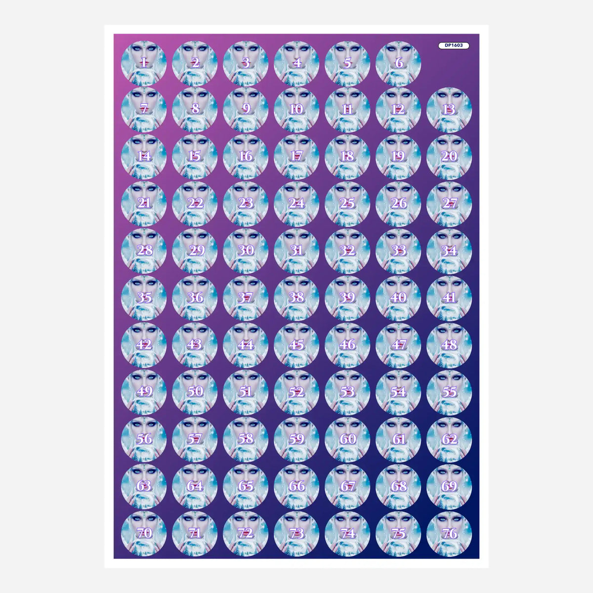 Bogen mit runden Döschenaufklebern für Diamond Painting Zubehör im Eiskönigin Design zum Sortieren der Diamanten.