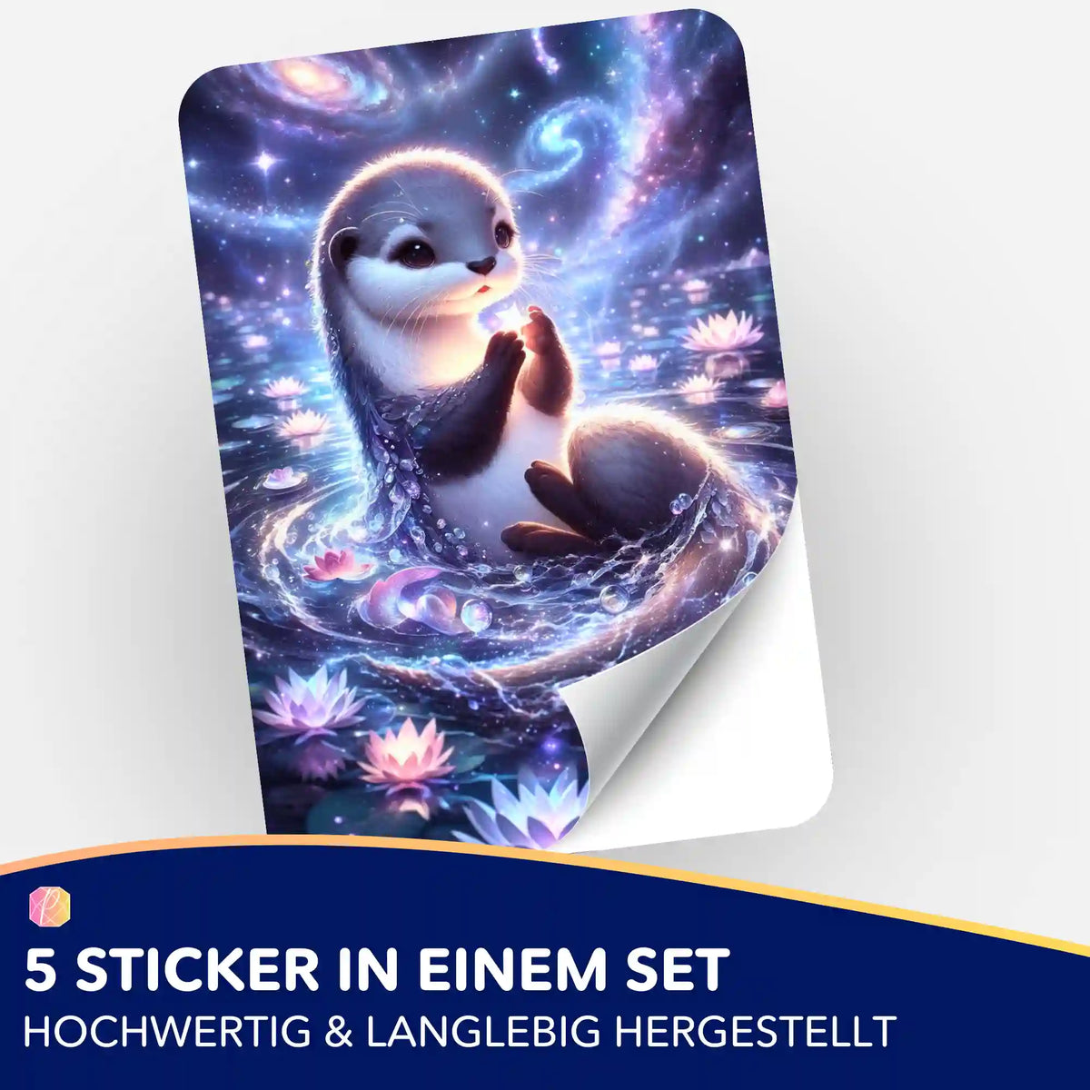 5er Aufkleber-Set Hüterin der Sterne für Diamond Painting Zubehör – verspieltes Otter-Motiv mit leuchtendem Sternenhimmel