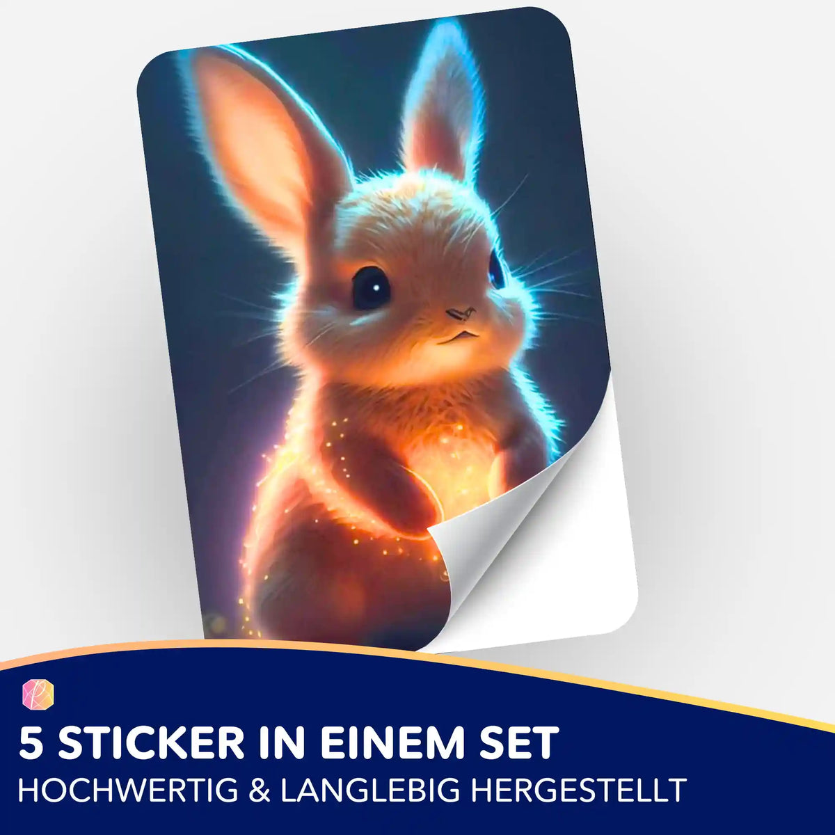 Funkelhäschen Aufkleber-Set für Diamond Painting Fans: 5 niedliche Hasensticker mit leuchtendem Motiv für DIY-Projekte.