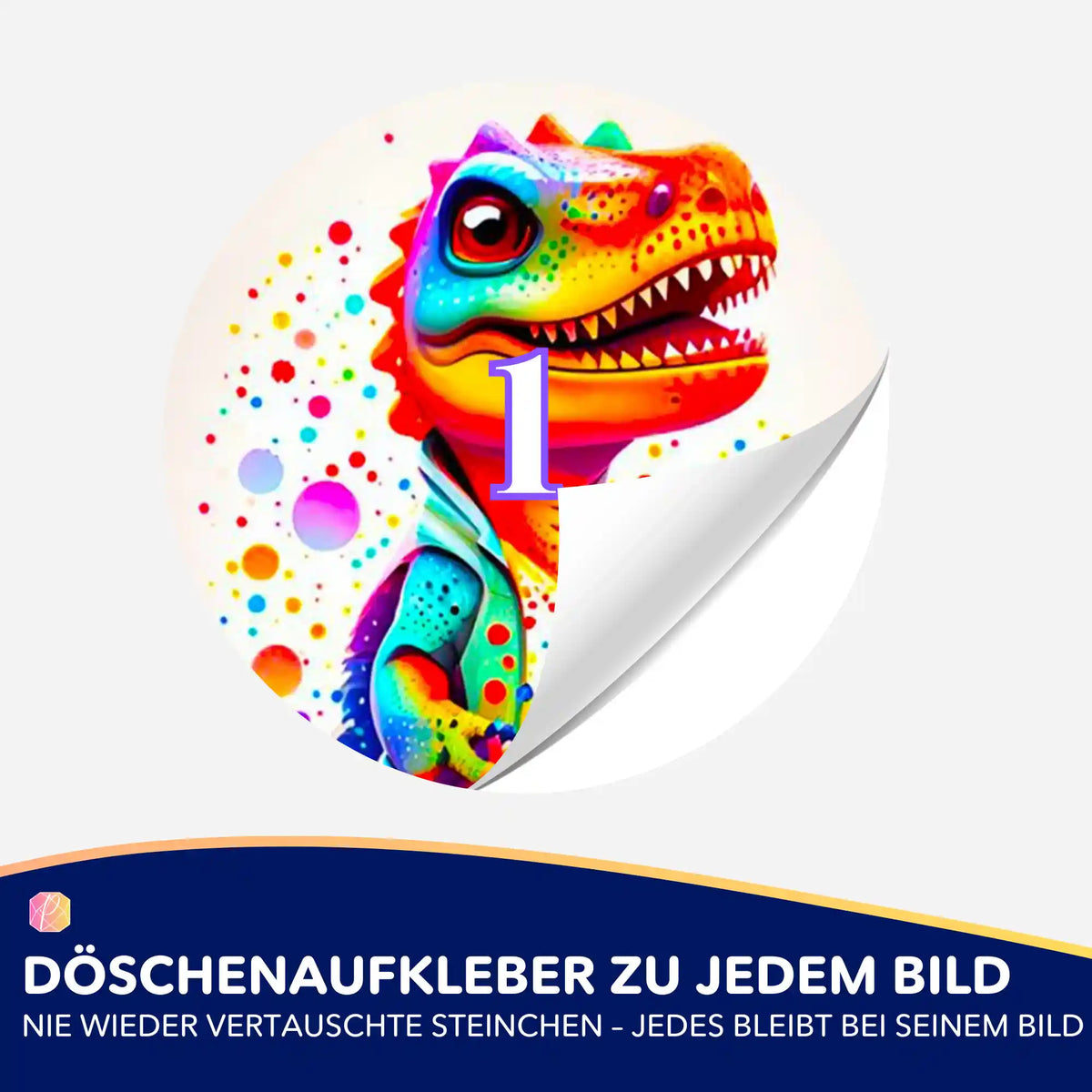 Kunterbunter Dinosaurier Döschenaufkleber für Diamond Painting zur einfachen Sortierung der Steinchen
