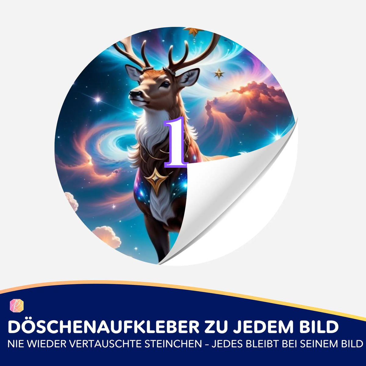 Runder Döschenaufkleber mit Rentier-Motiv zur Organisation von Diamond Painting Steinchen