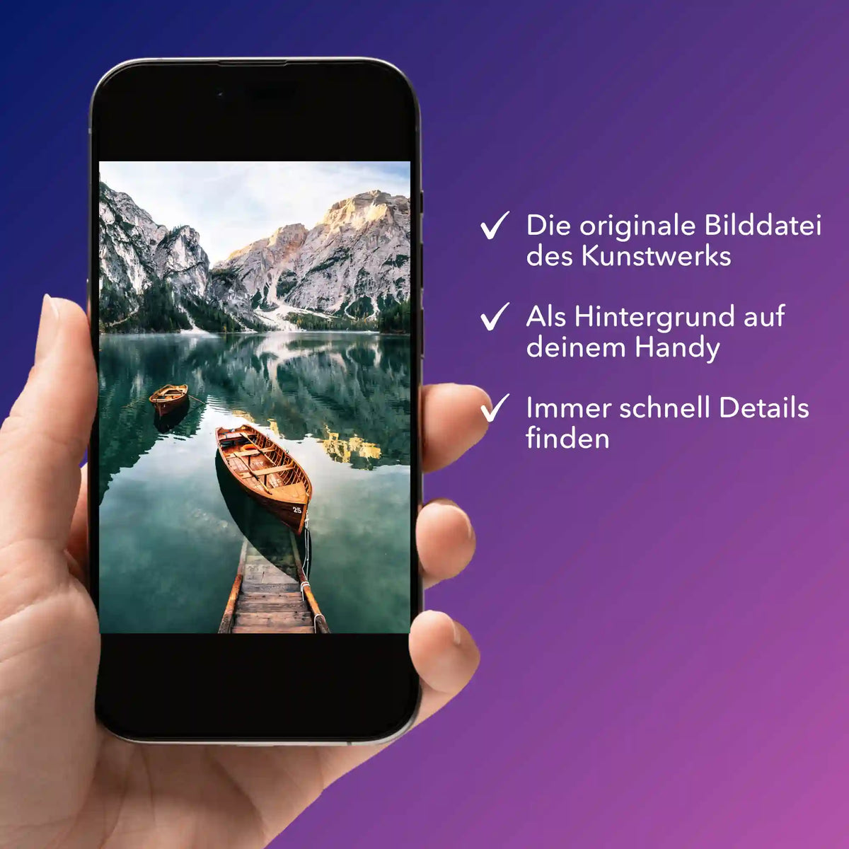 Digitale Bildmappe für Diamond Painting als Smartphone-Hintergrund mit Motiv Boot am See zur Detailansicht