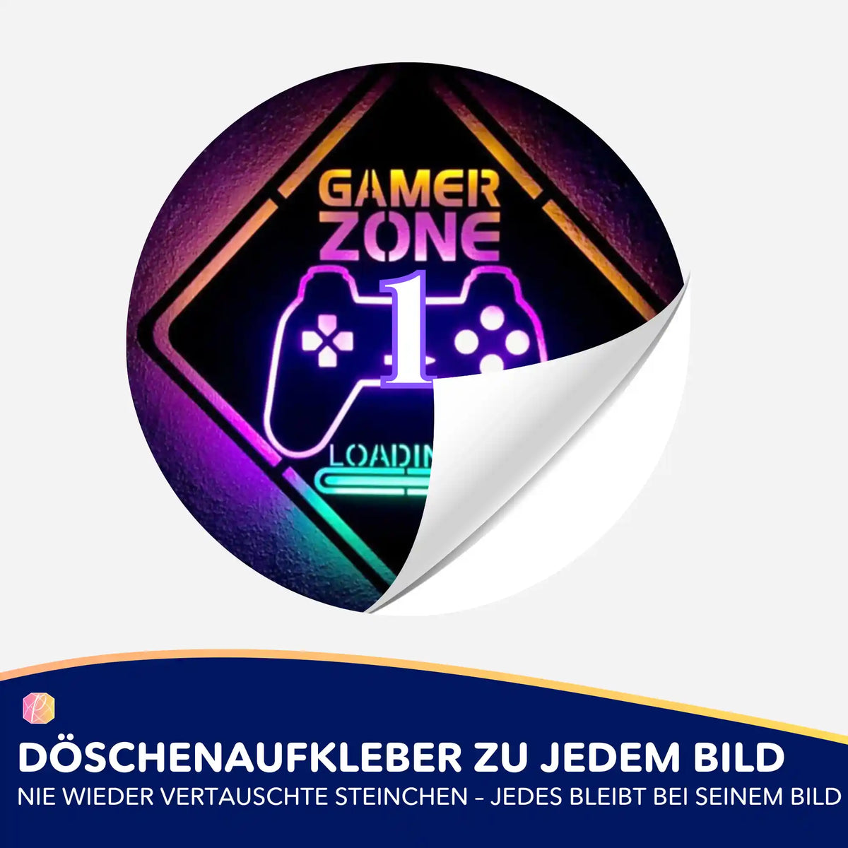 Runder Gamer Zone Döschenaufkleber für Diamond Painting zur Organisation von Steinchen und Zubehör