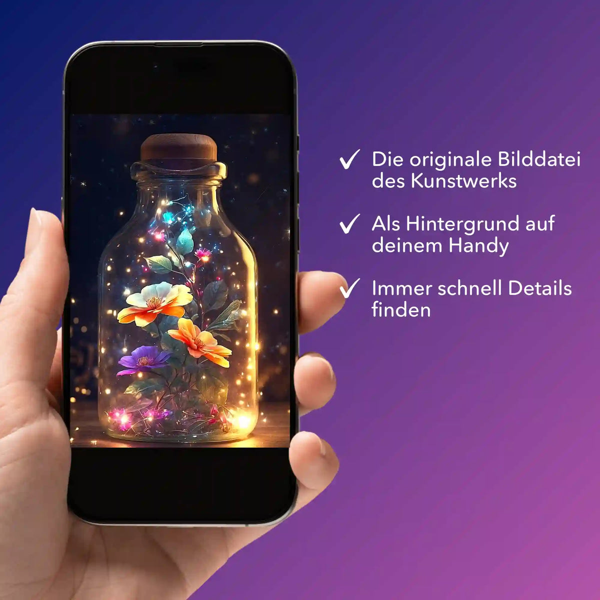 Digitale Bildmappe für Diamond Painting Design Leuchtender Blütenzauber als Handy-Hintergrund für kreative DIY-Fans