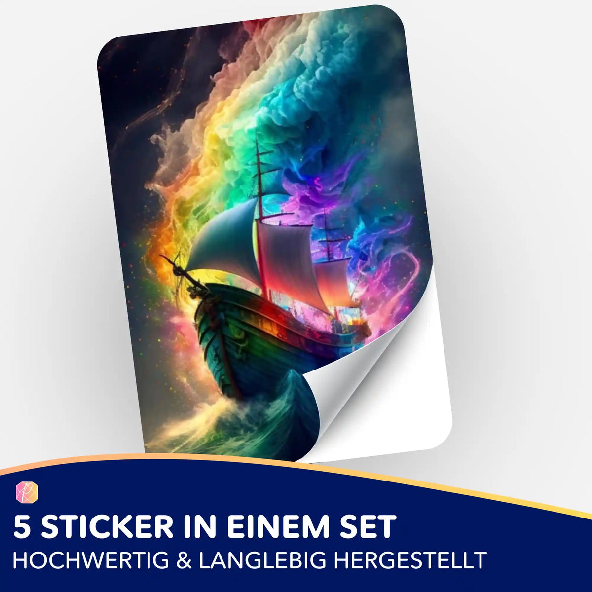 Picmondoo 5er-Set Sticker: Buntes Segelschiff im abstrakten Meer perfekt zur Organisation von Diamond Painting Zubehör.