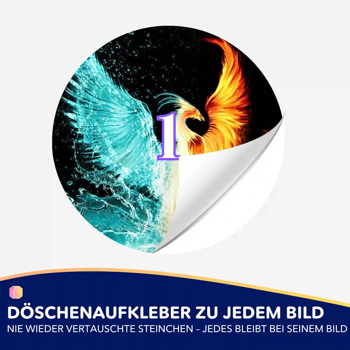 Döschenaufkleber für Diamond Painting mit buntem Phönix-Motiv zur Sortierung deiner Diamanten Steinchen