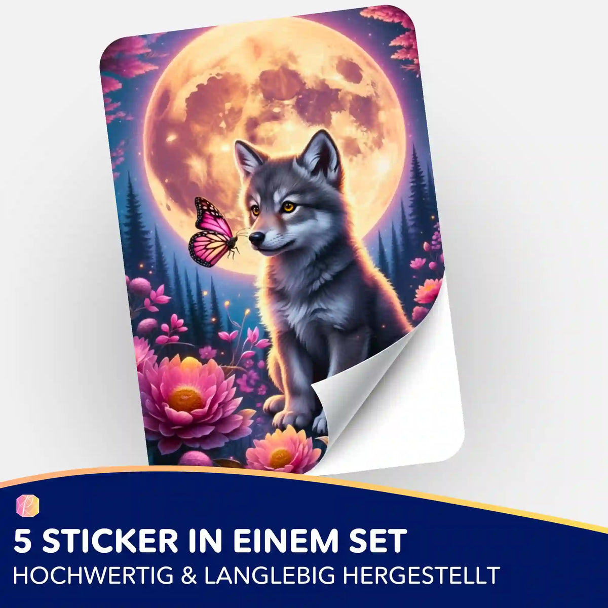 Picmondoo 5er-Set Sticker: Wolf und Schmetterling Motiv für Diamond Painting und Bastelzubehör-Organisation