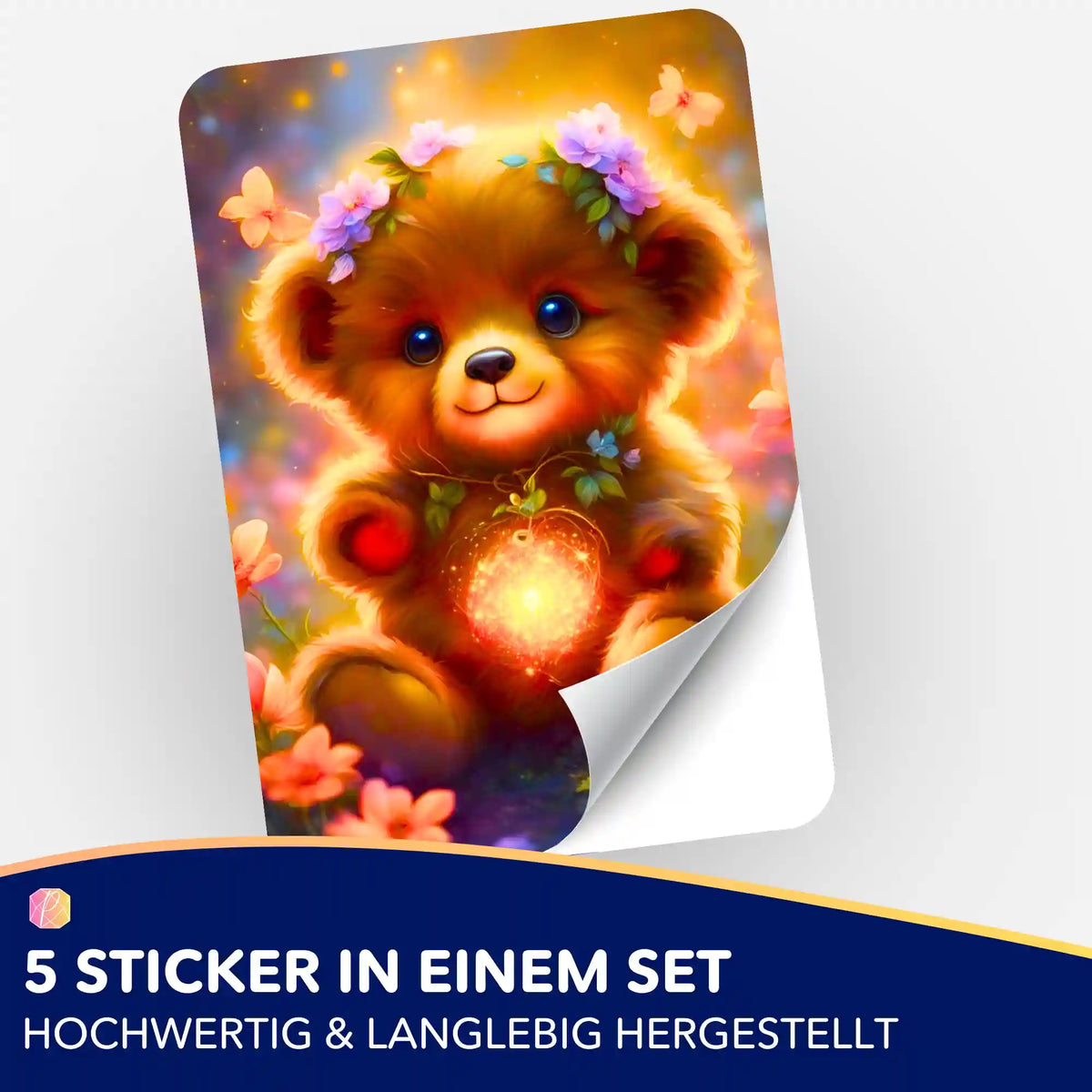 5er-Set Aufkleber mit kleinem Leuchtbär-Motiv als Zubehör für Diamond Painting und Bastelbedarf