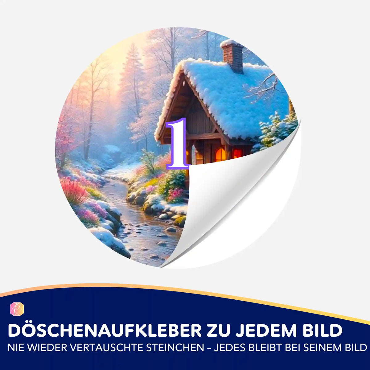 Runder Döschenaufkleber mit Wintermorgen-Motiv zur Organisation von Diamond Painting Steinchen