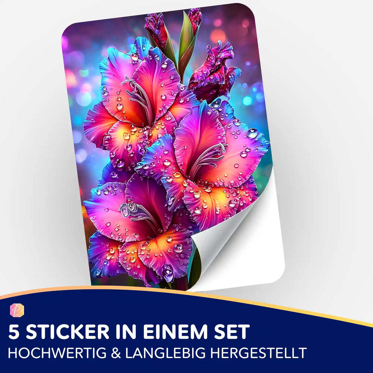5-teiliges Aufkleber-Set Morgentau mit farbenprächtigen Gladiolen für Diamond Painting und Bastelorganisation