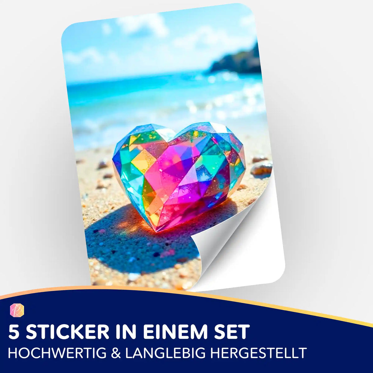 5er-Set Sticker mit buntem Diamond Painting Crystal Heart Motiv für DIY-Fans und Diamond Painting Zubehör