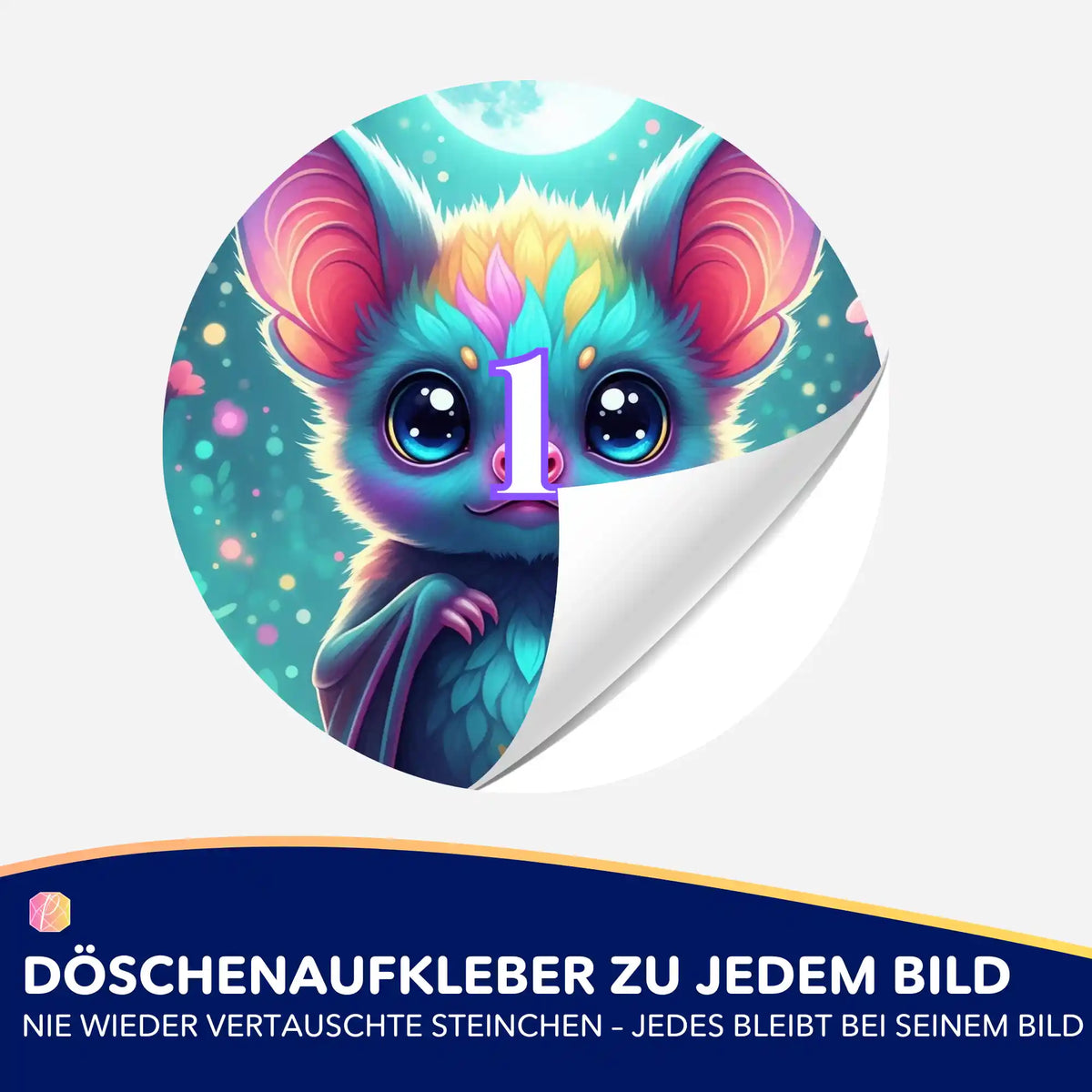 Runder Döschenaufkleber Freddy Fledermaus für Diamond Painting Zubehör zur optimalen Sortierung von Diamanten