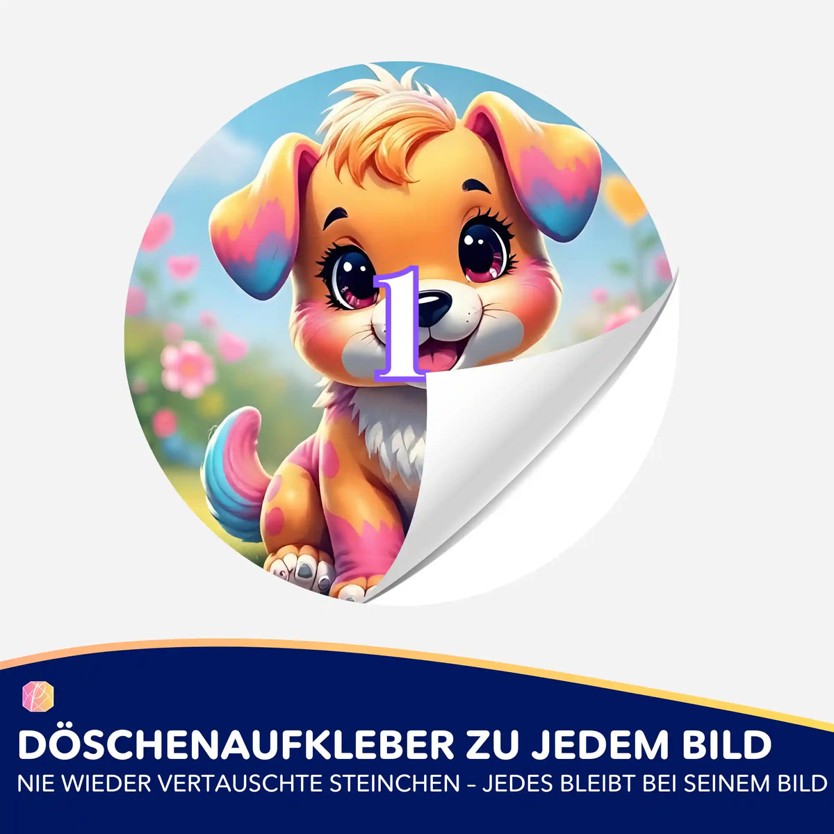 Niedlicher Hunde-Döschenaufkleber mit Nummerierung für Diamond Painting Zubehör zur optimalen Sortierung von Steinchen.