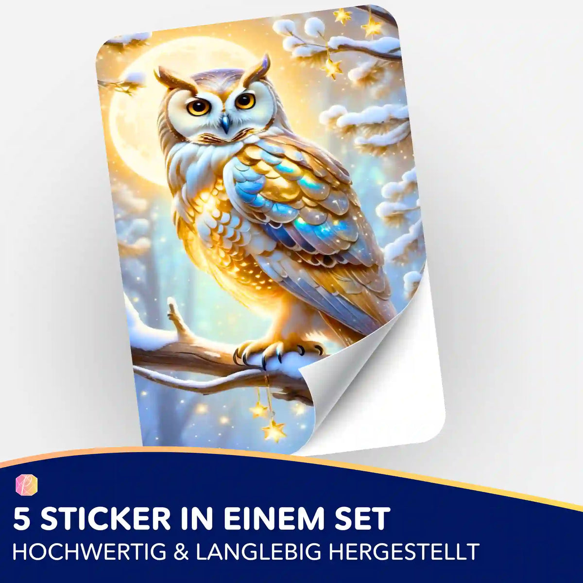 5er-Set Sticker mit goldener Schneeeule für Diamond Painting Zubehör und Malen nach Zahlen Organisation