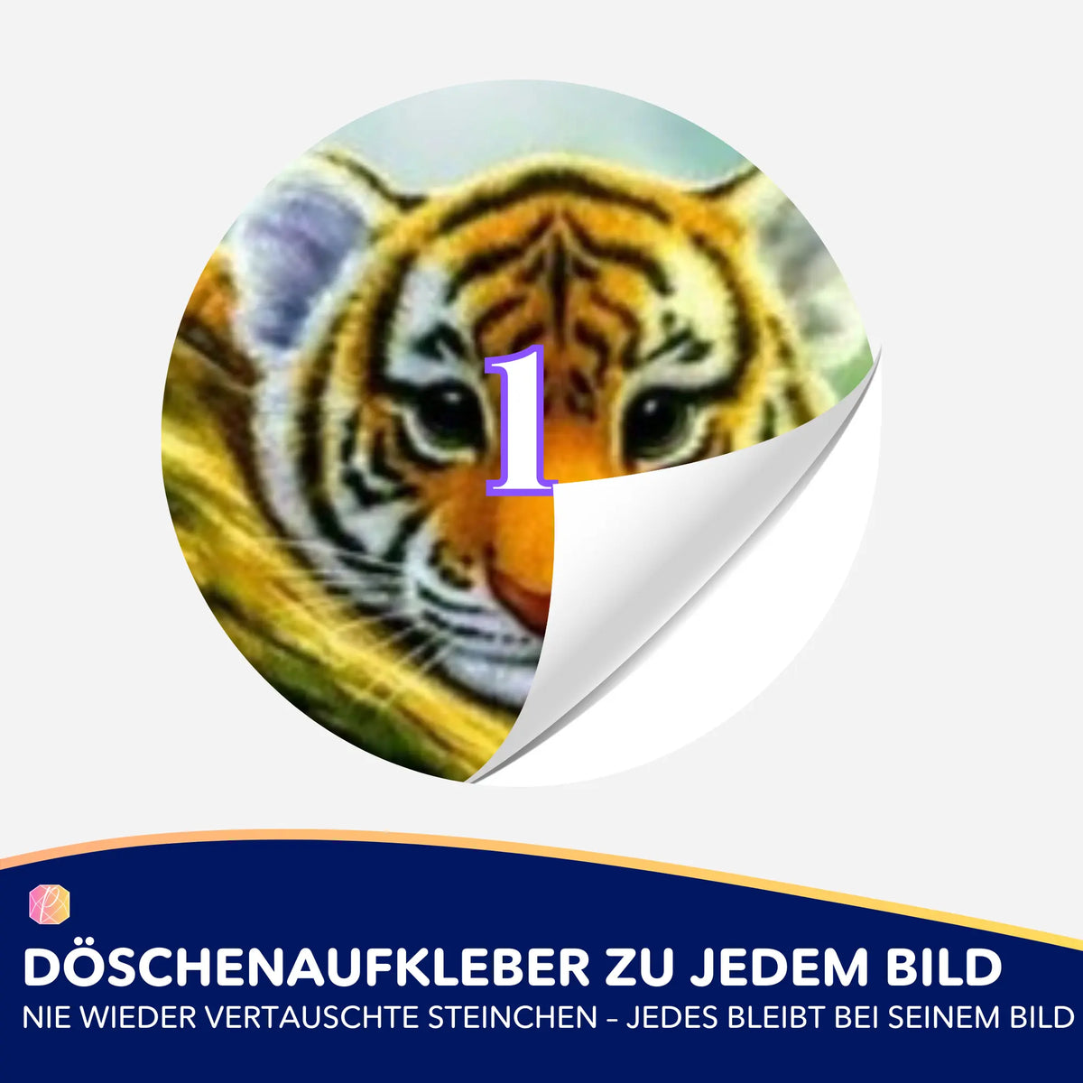 Runder Döschenaufkleber mit Tigerbaby-Motiv für Diamond Painting Zubehör zur einfachen Organisation von Steinchen.
