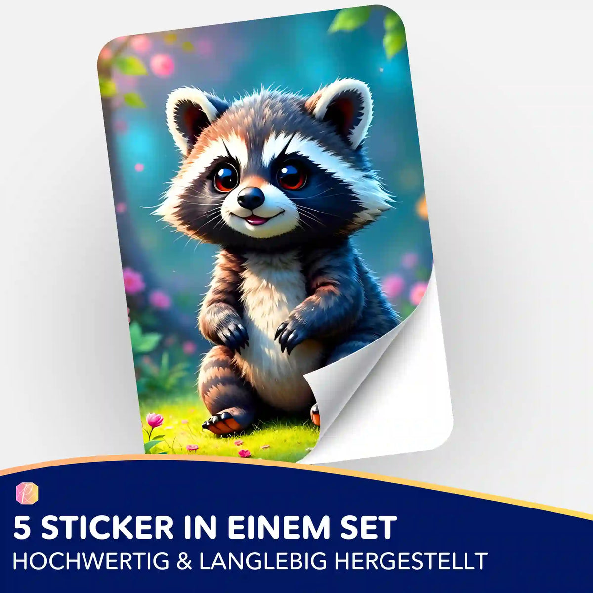 Picmondoo 5er-Set Sticker mit süßem Waschbär Brownie für Diamond Painting und Malen nach Zahlen Organisation