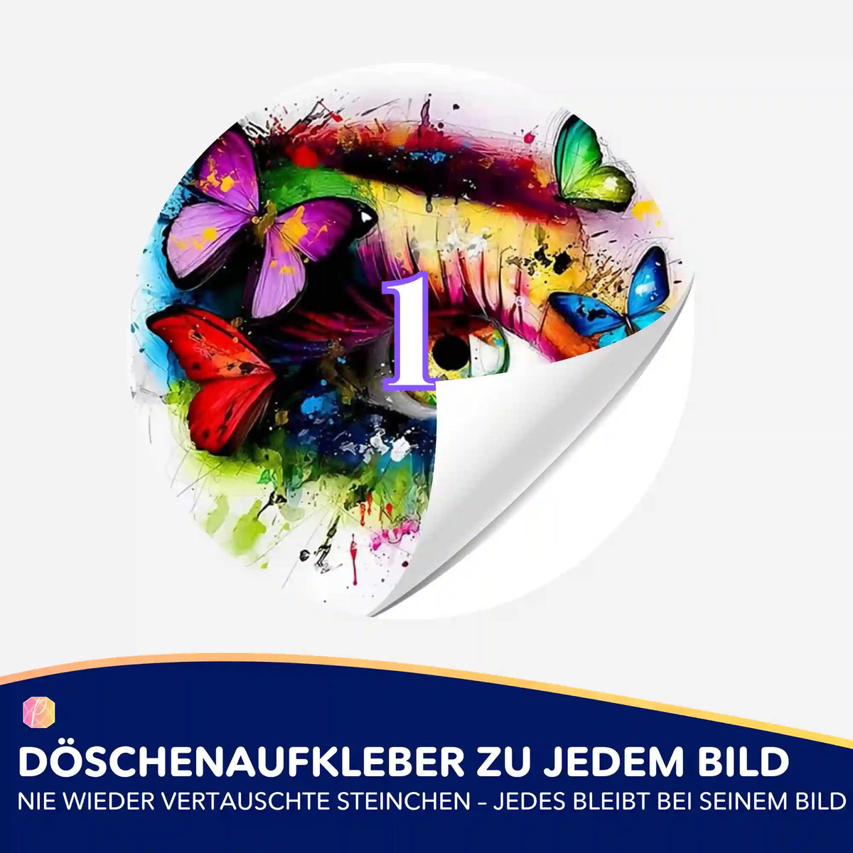 Bunter Döschenaufkleber mit Schmetterlings-Augen-Motiv zur Organisation von Diamond Painting Steinchen