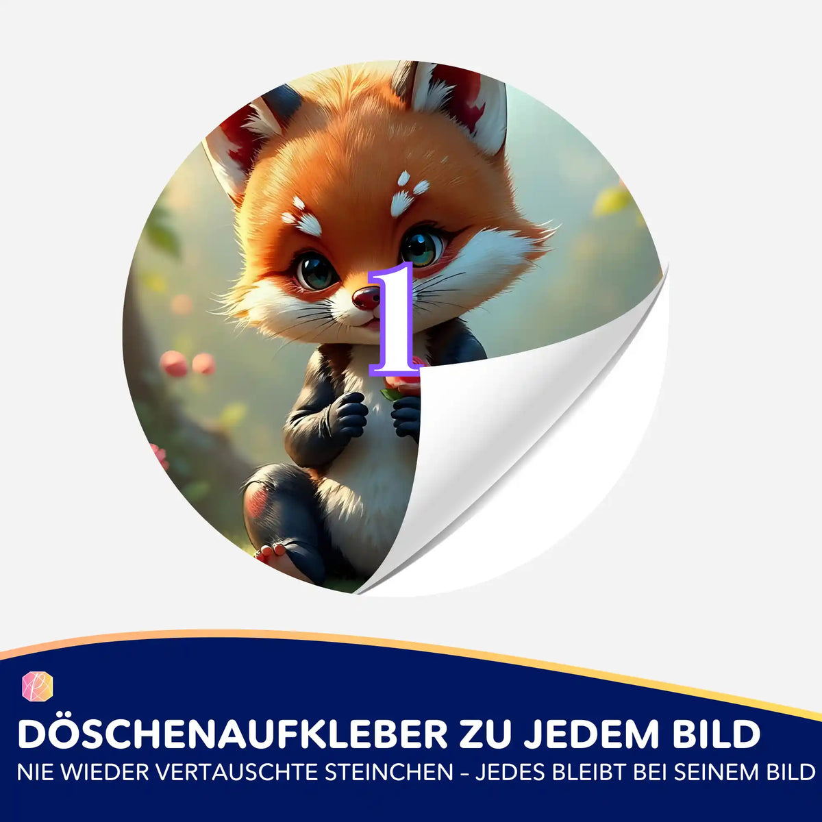 Runder Döschenaufkleber mit Fuchs Kasper Motiv für Diamond Painting Zubehör zur einfachen Sortierung der Steinchen.