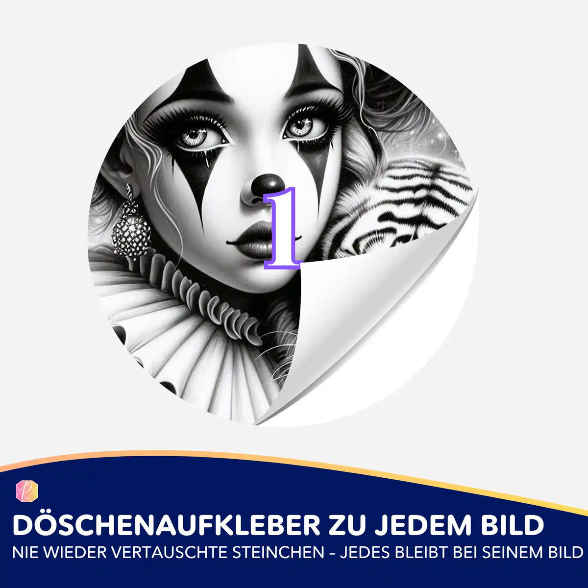 Runder Döschenaufkleber mit Clown-Motiv Maskerade für Diamond Painting Zubehör zur organisierten Steinchen-Sortierung