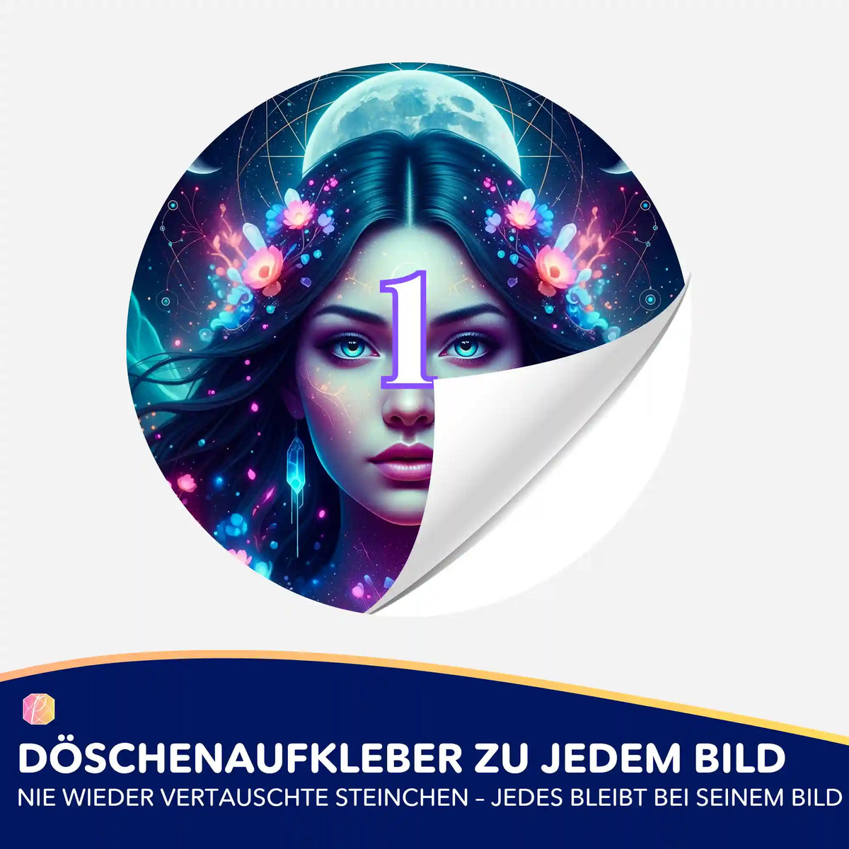 Runder Döschenaufkleber mit Mondprinzessin-Motiv zur Sortierung von Steinchen für Diamond Painting Zubehör von Picmondoo.