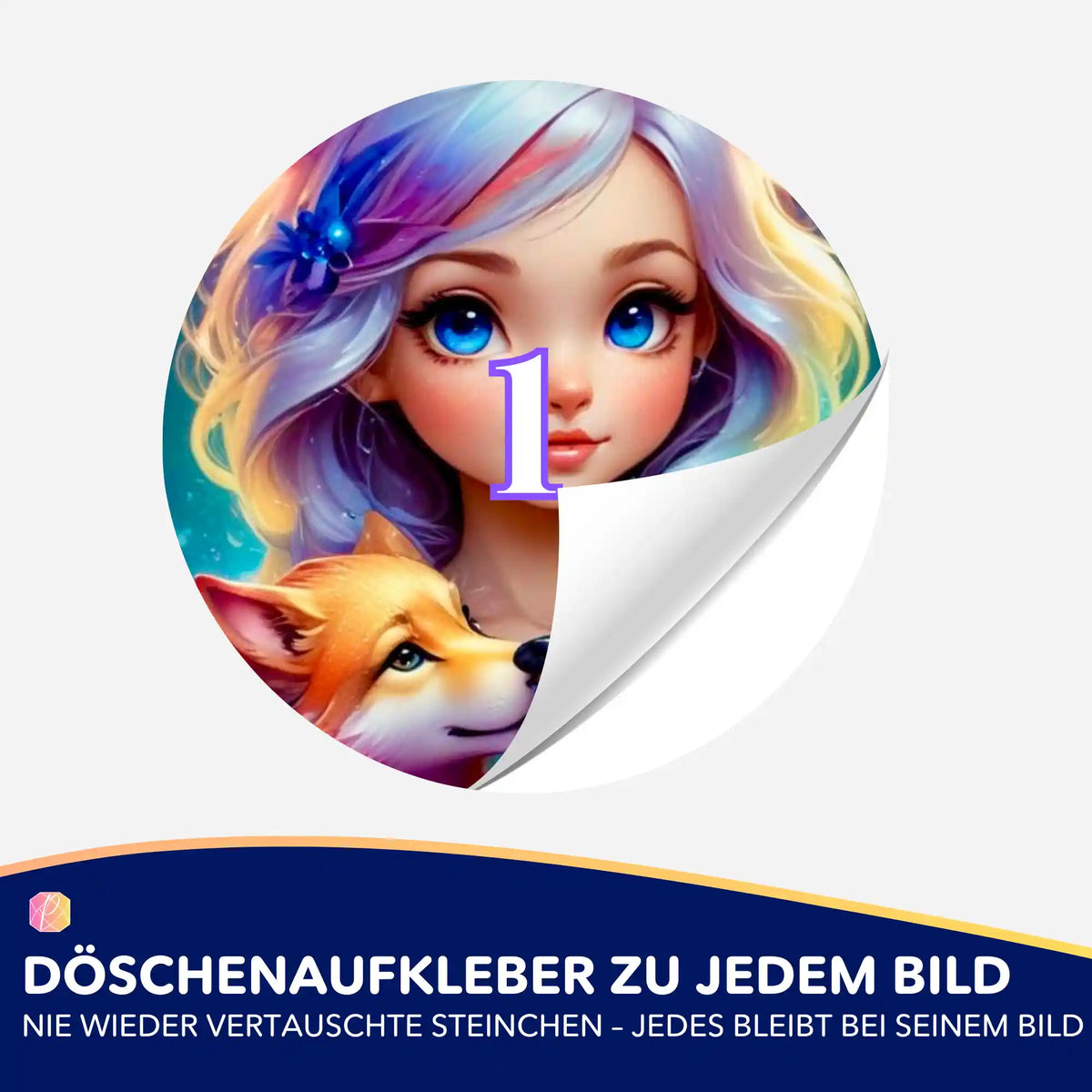Runder Döschenaufkleber mit Motiv Wolfsmädchen Finja für Diamond Painting Set Zubehör zur Steinchen-Sortierung