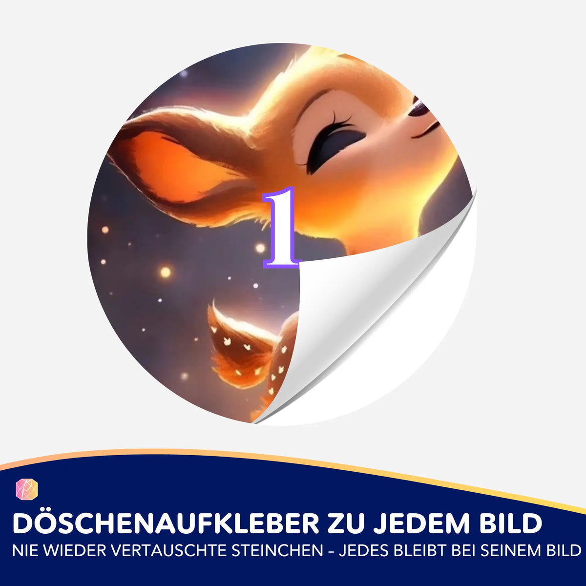 Runder Diamond Painting Döschenaufkleber mit niedlichem Reh-Motiv Babsi Sternenstaub zur Organisation von Steinchen
