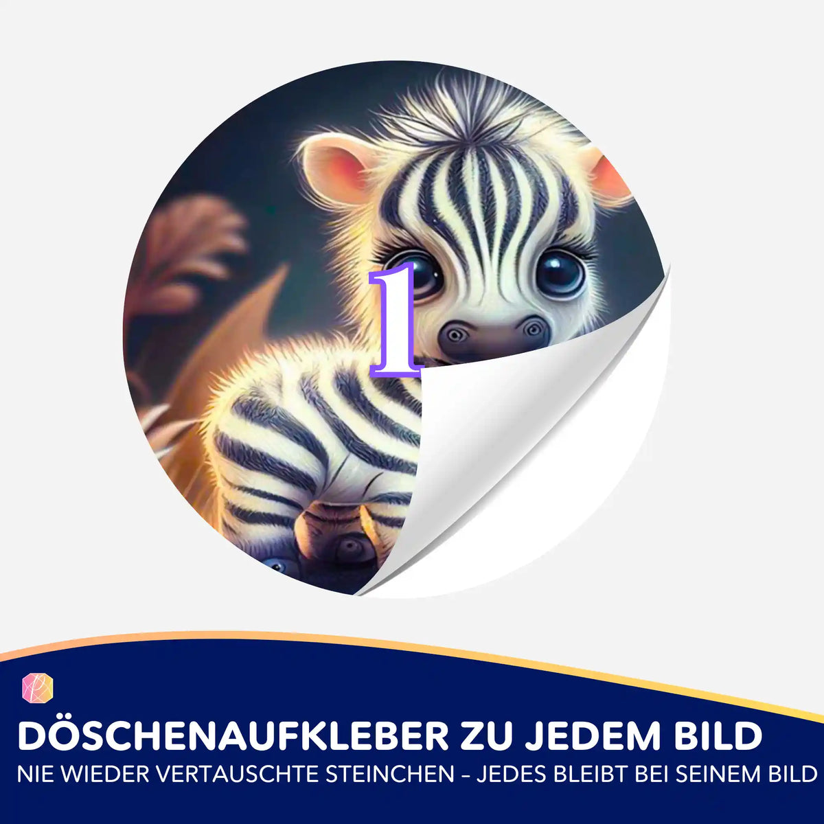Runder Döschenaufkleber mit süßem Zebrababy für Zubehör zur Organisation von Diamond Painting Steinen