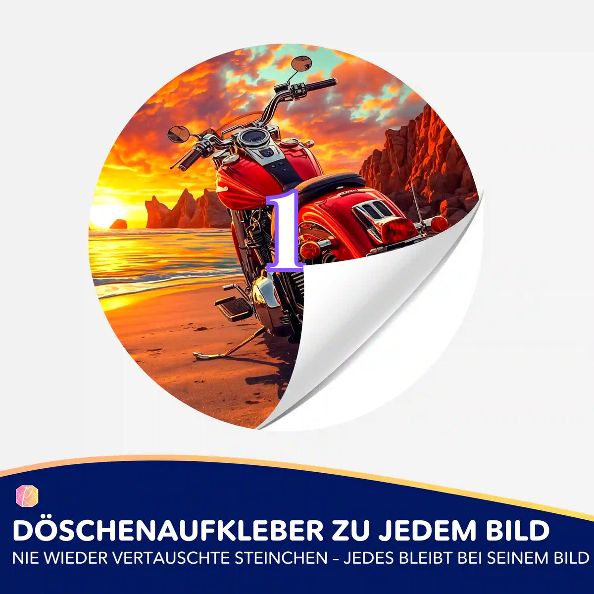 Döschenaufkleber mit Motorrad-Motiv für dein Diamond Painting Set zur übersichtlichen Sortierung der Diamanten.