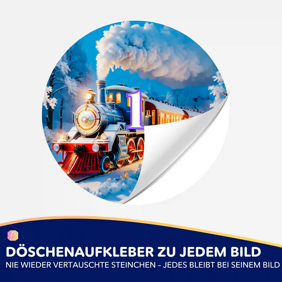 Döschenaufkleber Nummer 1 für Diamond Painting mit buntem Night Train Motiv zur strukturierten Aufbewahrung der Steinchen.