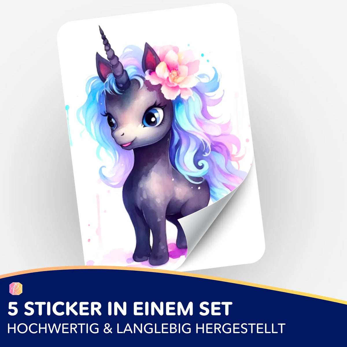 Serafina Einhorn Sticker-Set für Diamond Painting und Bastelbedarf mit farbenfroher Mähne und Blumen-Detail